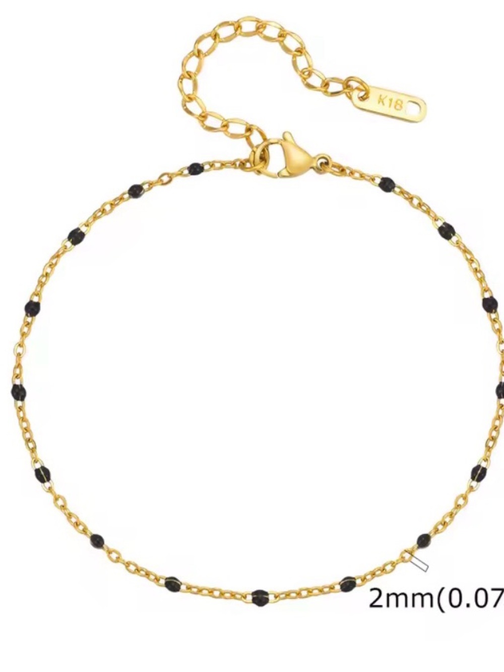 Gold and Black Bead Women's Anklet - Gold Chain